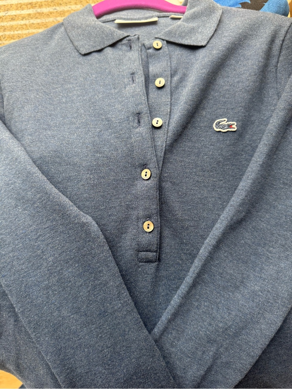 Lacoste Women's Long-Sleeve Polo in Heather Navy